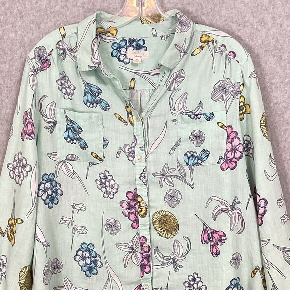 Charter Club Linen Luxury Tunic Size XL Long Sleeve Button Up Floral Beachy - Picture 3 of 16